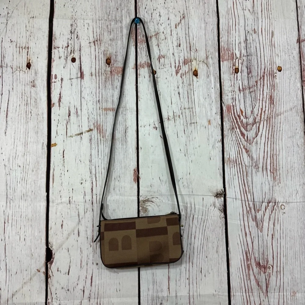BALLY Monogram Brown textile & leather shoulder crossbody pochette mini Bag y2k